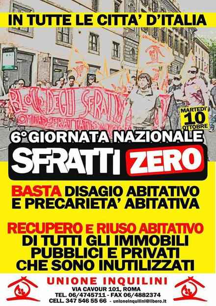 Italia, 10 ottobre sfratti zero