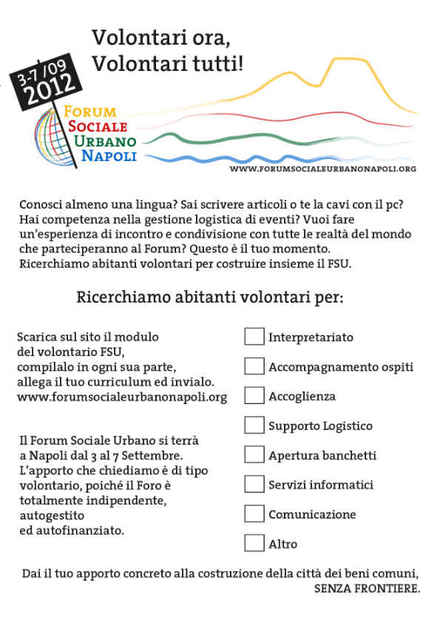 Per la città dei beni comuni: volontari ora, volontari tutti!