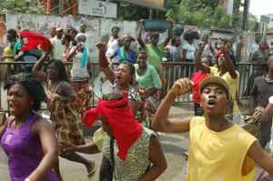 Accra residents protest forced evictions that will accompany the construction of a new railway line